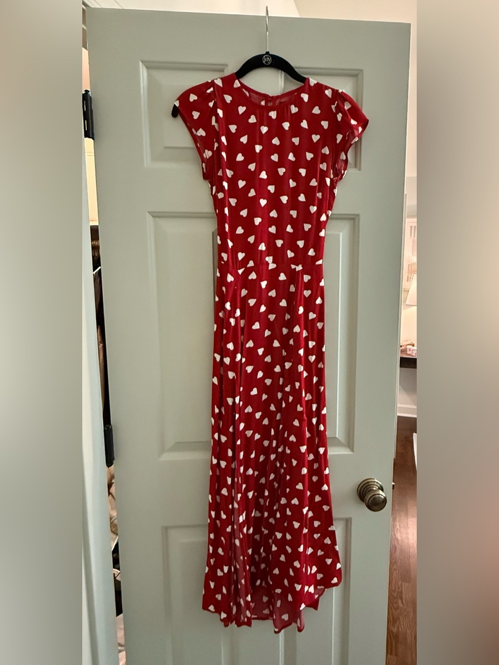 Reformation Red Maxi Dress with White Heart Print